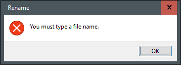 warning window stating you must type a file name