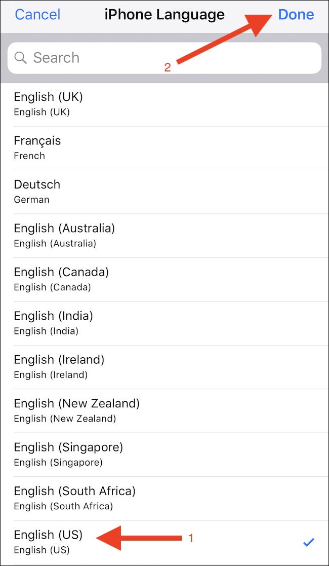 Select a language. Tap Done