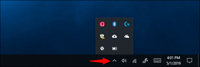 Viewing hidden notification icons on Windows 10's taskbar