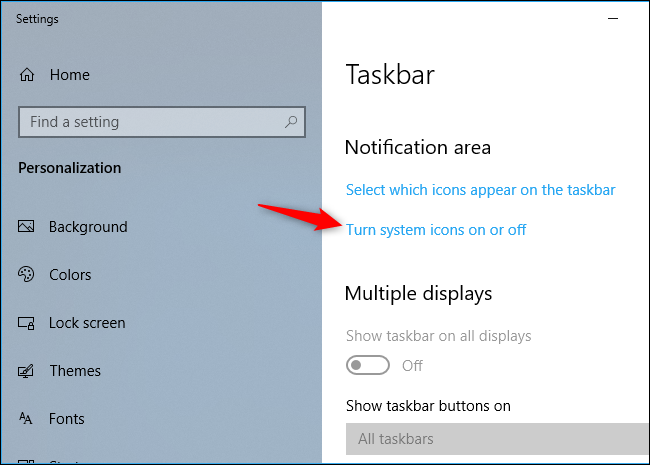 Turn system icons on or off in Windows 10's Settings app