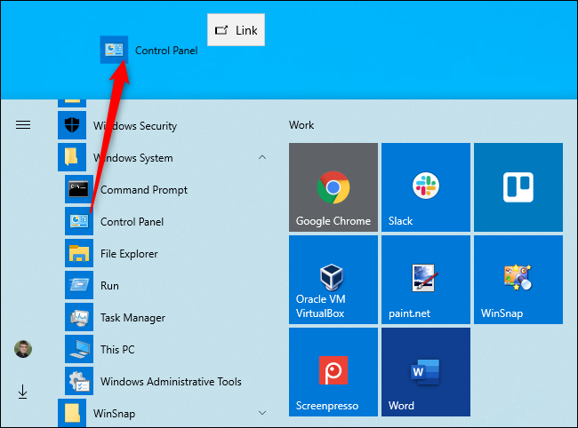 Creating a desktop shortcut to the Control Panel on Windows 10
