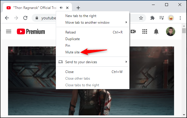 Muting a website from Chrome's tab context menu