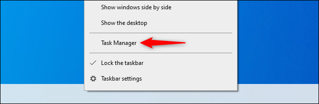 Launching the Task Manager from Windows 10's taskbar.